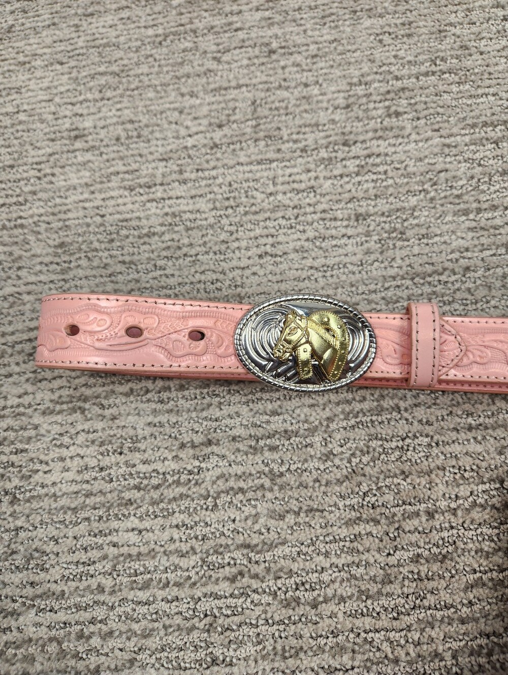 Nocona Pink Leather Belt Girls 24 Western Gold & Silver Horse Buckle Equestrian